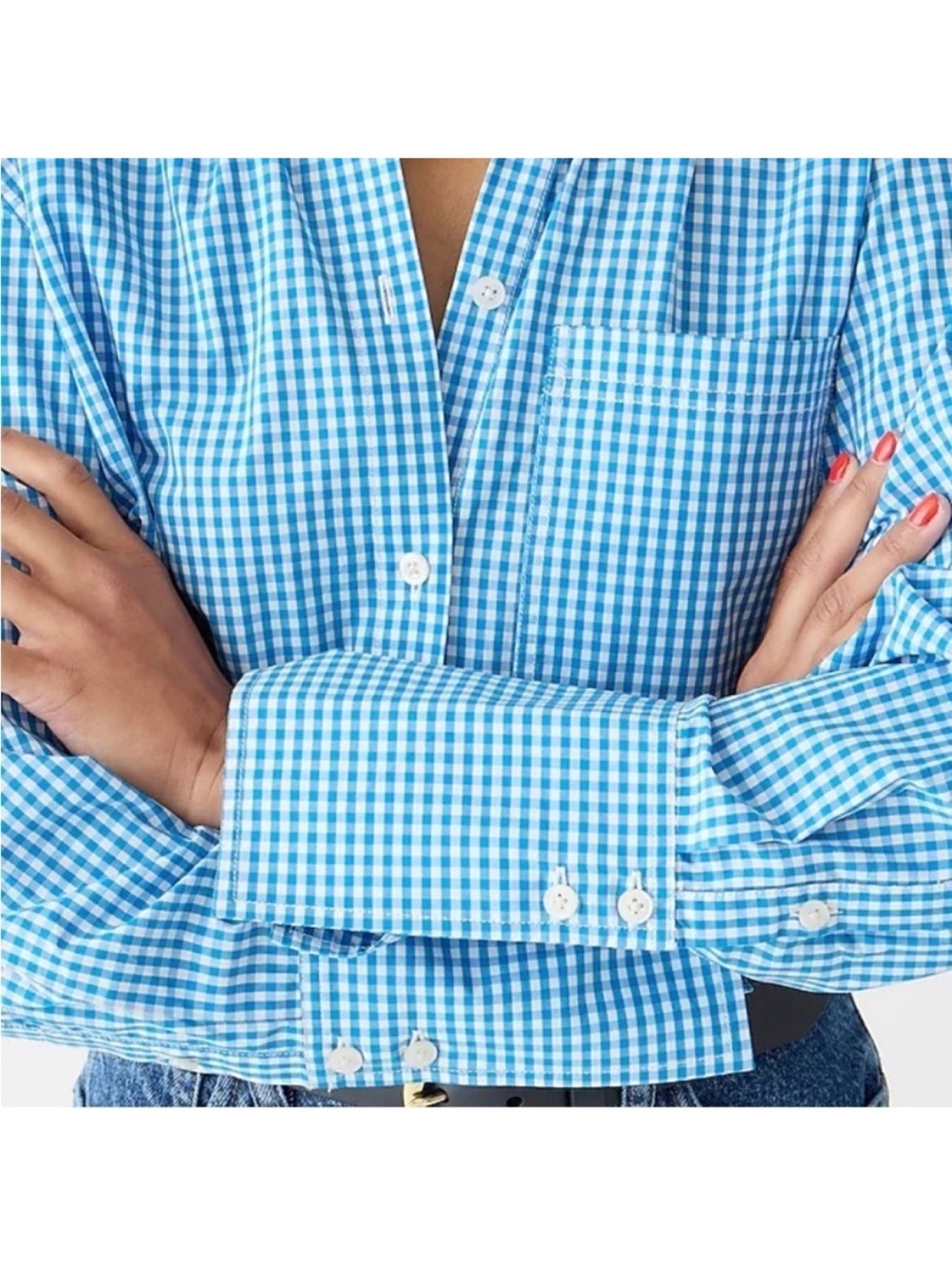 J. Crew Womens Garçon organic cotton poplin shirt in gingham Blue White BU084 - Picture 3 of 12